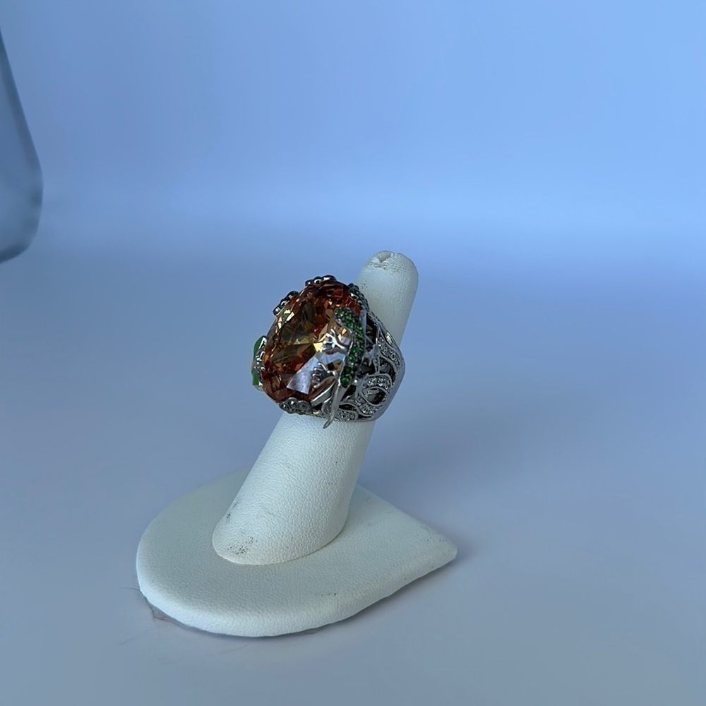 Mega Ring 925 with enamel butterfly and jeweled lizard size 6